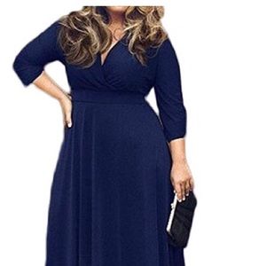 POSEHE Women’s Navy Blue V-neck 3/4 sleeve